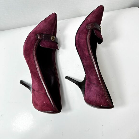 Tory Burch Women's Eliza Burgundy Suede Pointed Toe Loafer Style Pumps Size 9M - Picture 11 of 13